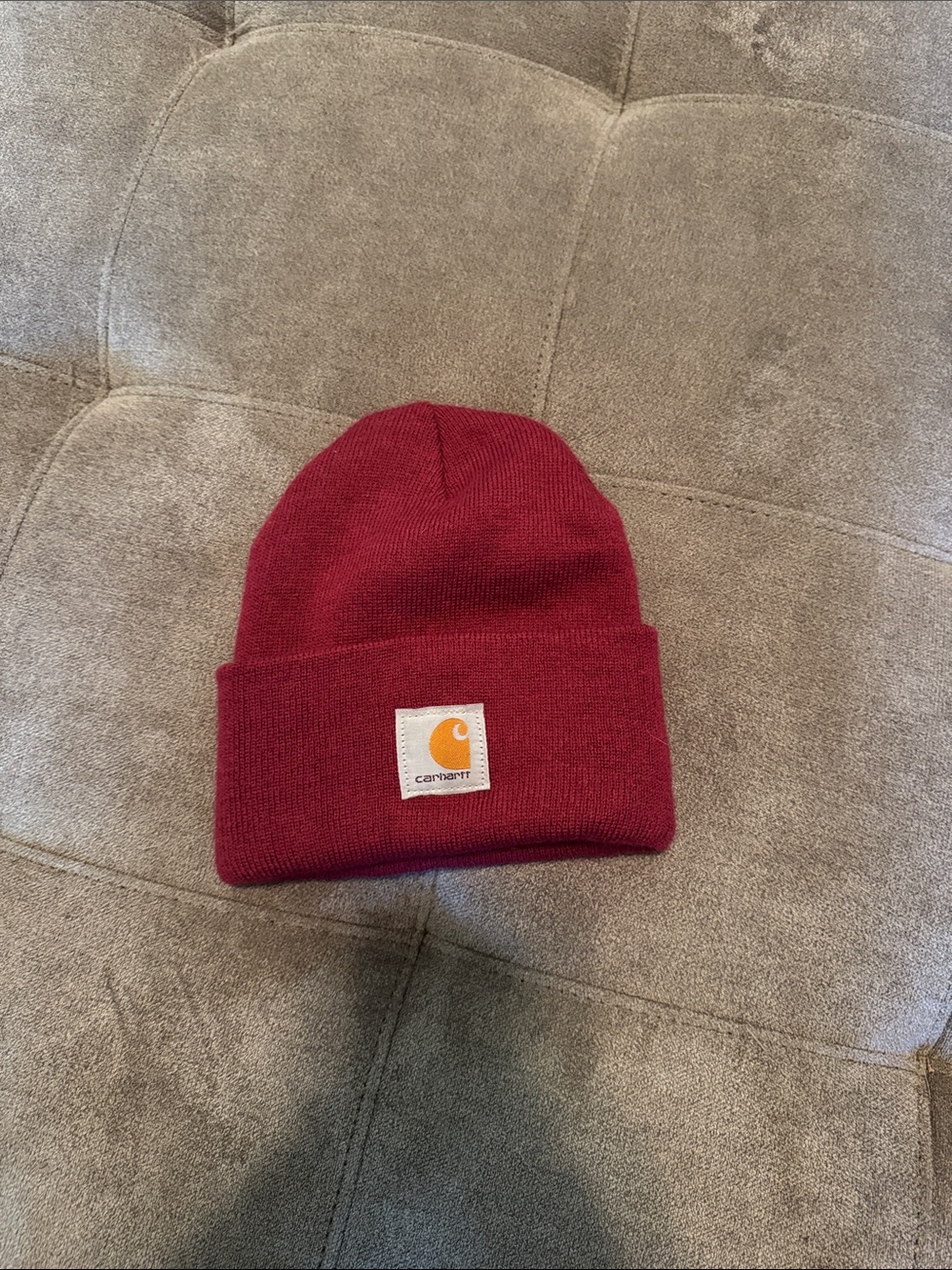 Carhartt Burgundy Knit Cuffed Beanie with Logo Patch